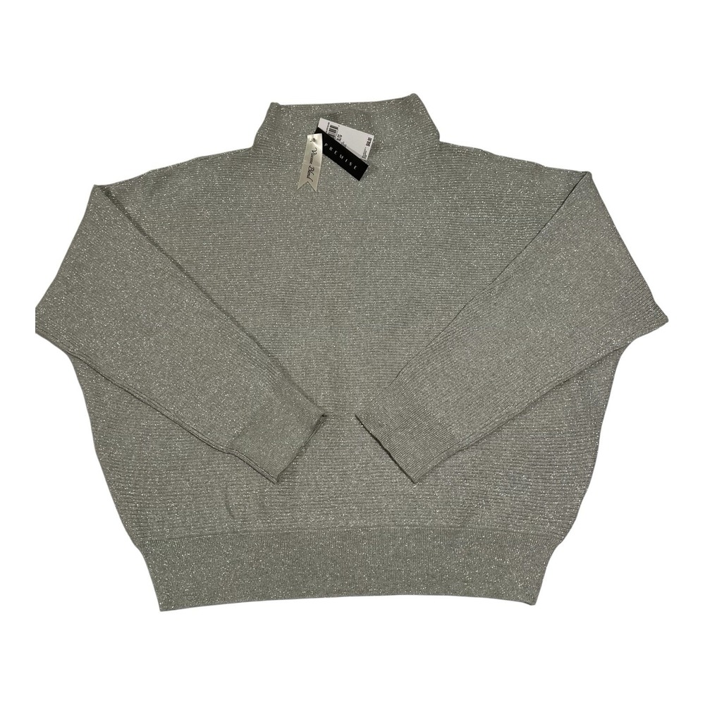 NWT Premise Women's Silver Viscose Blend Mock Neck Sweater‎ Size XL